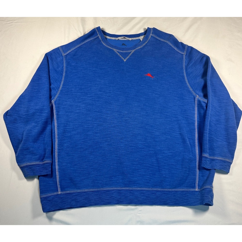 Tommy Bahama Mens Blue Slub Knit Crew Neck Sweatshirt Marlin Logo 2XLB Big Tall
